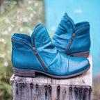 Mira | Women’s Ruched Leather Asymmetric-Zip Ankle Booties