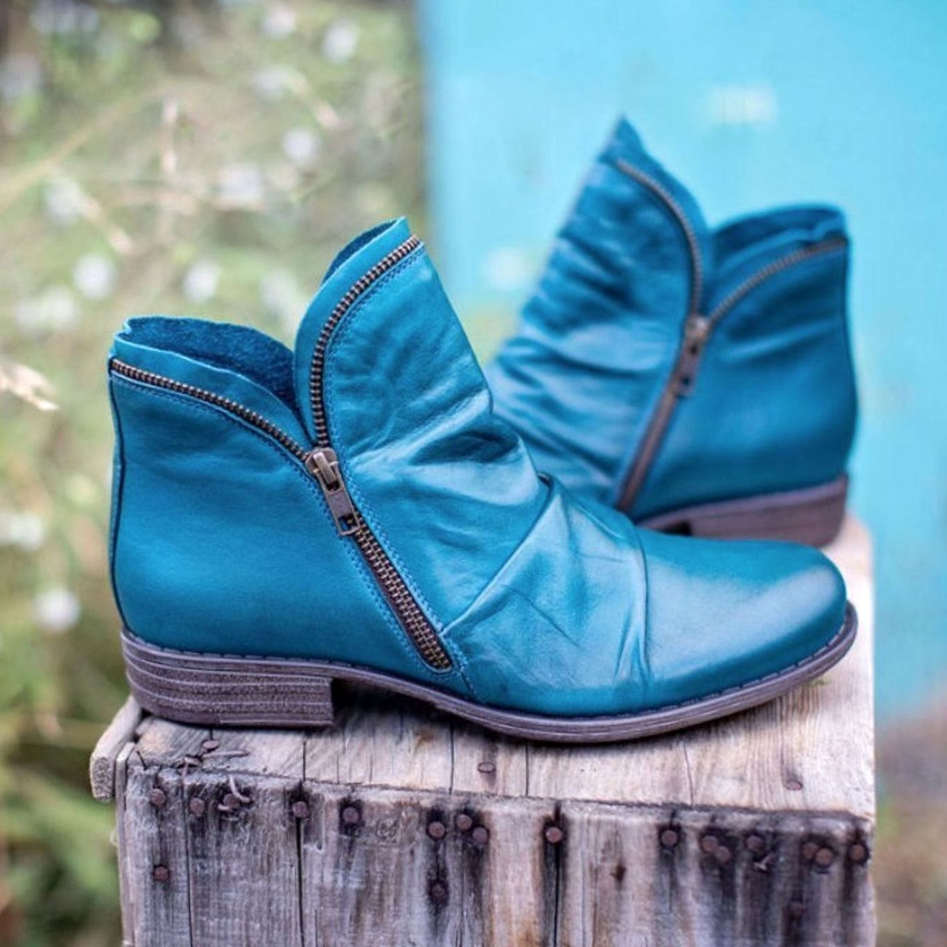 Mira | Women’s Ruched Leather Asymmetric-Zip Ankle Booties