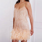 Camille | Women’s Fringe Sequin Feather Cami Mini Cocktail Dress