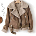 Harlow | Women’s Faux-Shearling Faux-Suede Belted Aviator Biker Jacket