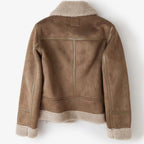 Harlow | Women’s Faux-Shearling Faux-Suede Belted Aviator Biker Jacket