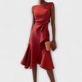 Camille | Women’s Sleeveless Knotted Side Cascade Flounce Midi Dress