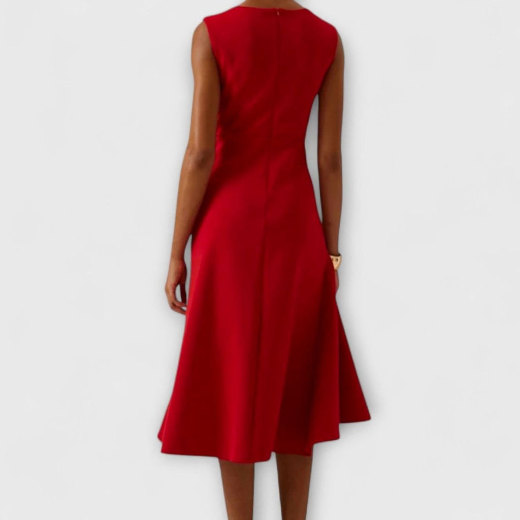Camille | Women’s Sleeveless Knotted Side Cascade Flounce Midi Dress