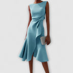 Camille | Women’s Sleeveless Knotted Side Cascade Flounce Midi Dress
