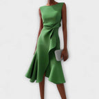 Camille | Women’s Sleeveless Knotted Side Cascade Flounce Midi Dress