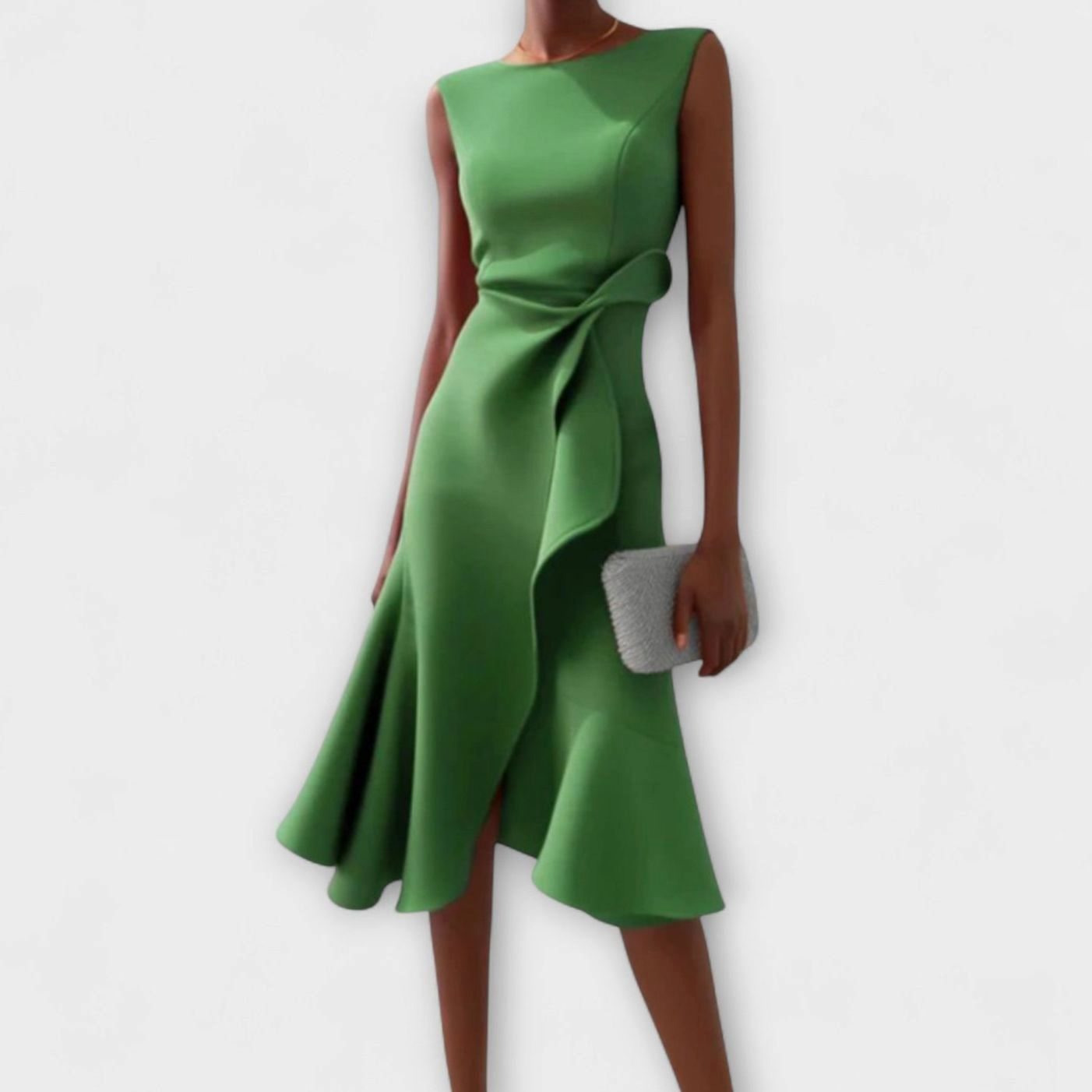 Camille | Women’s Sleeveless Knotted Side Cascade Flounce Midi Dress
