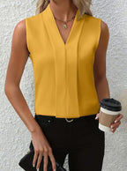 Seraphina | Women’s Sleeveless Pleated Band-Collar Shell Top