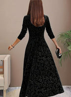 Evelyn | Women’s Square-Neck Embossed Velvet A-Line Midi Dress