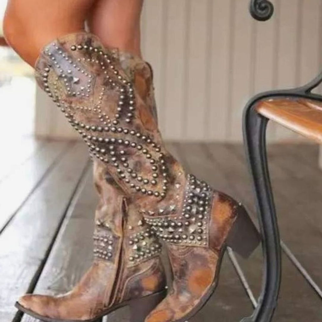 Dakota | Women’s Studded Distressed Western Knee-High Boots