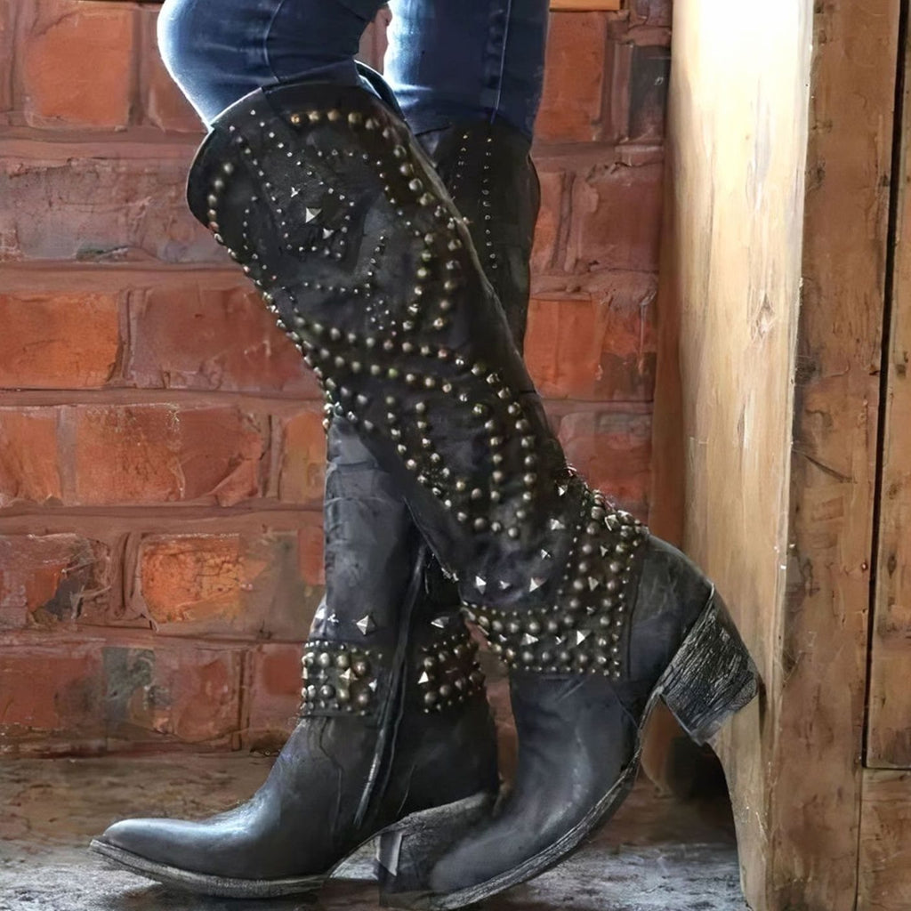 Dakota | Women’s Studded Distressed Western Knee-High Boots