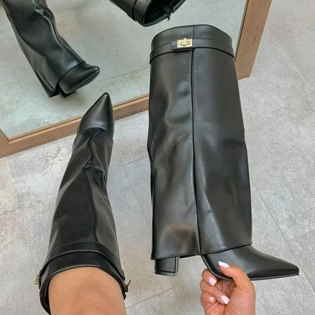 Vienna | Women’s Fold-Over Pointed-Toe Lock Tall Gaiter Boots