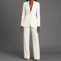 Bianca | Women’s Ivory Single-Button Tailored Blazer & Wide-Leg Suit Set