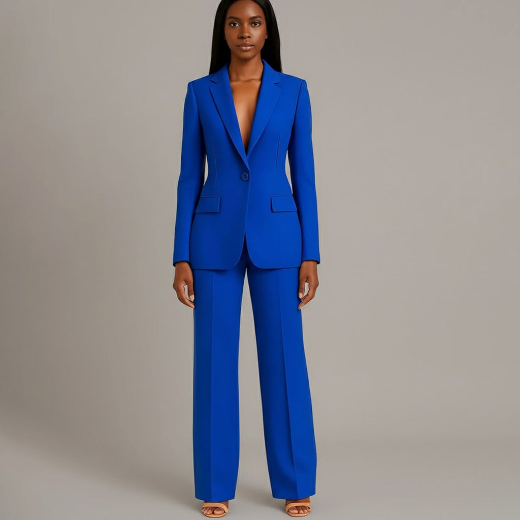 Bianca | Women’s Ivory Single-Button Tailored Blazer & Wide-Leg Suit Set