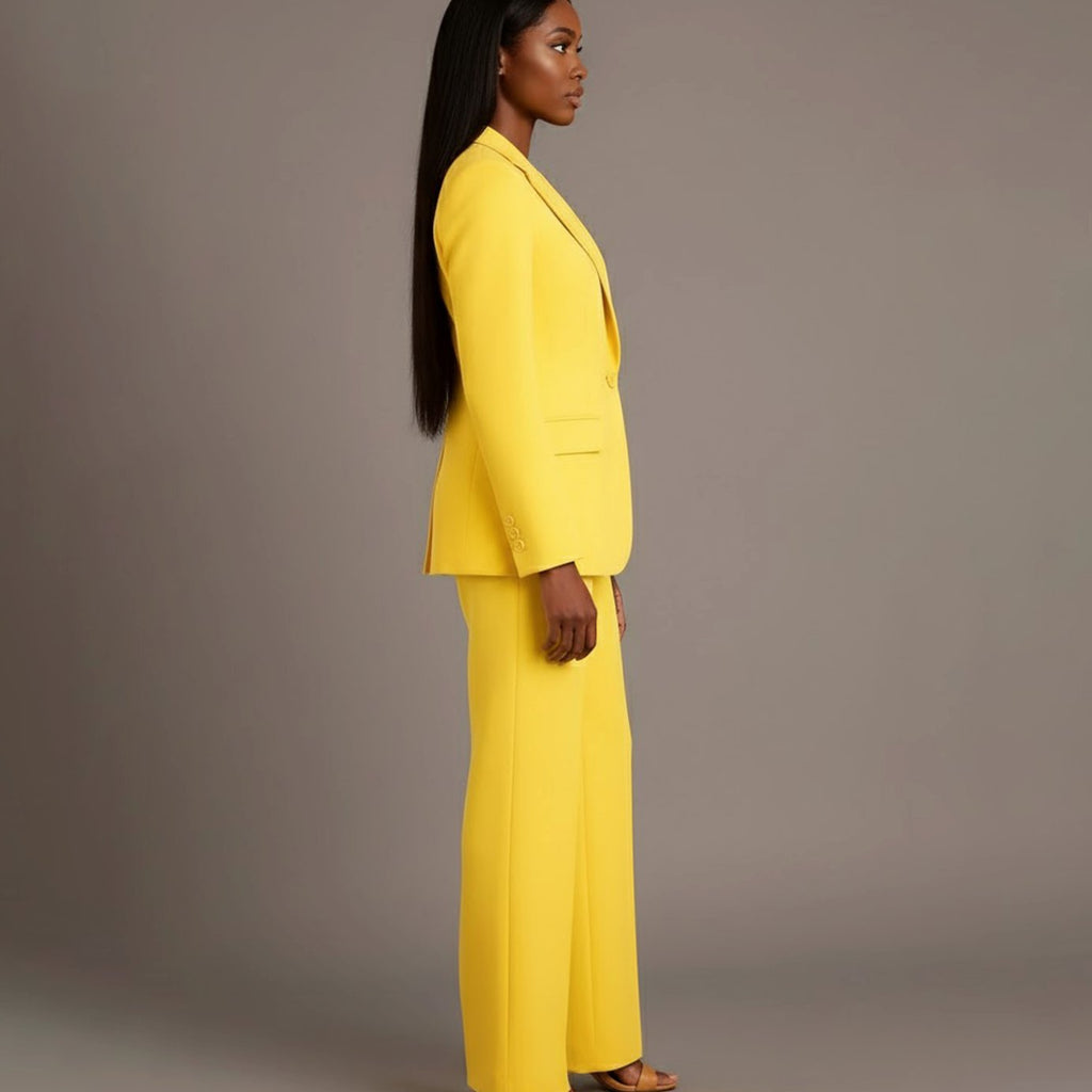 Bianca | Women’s Ivory Single-Button Tailored Blazer & Wide-Leg Suit Set