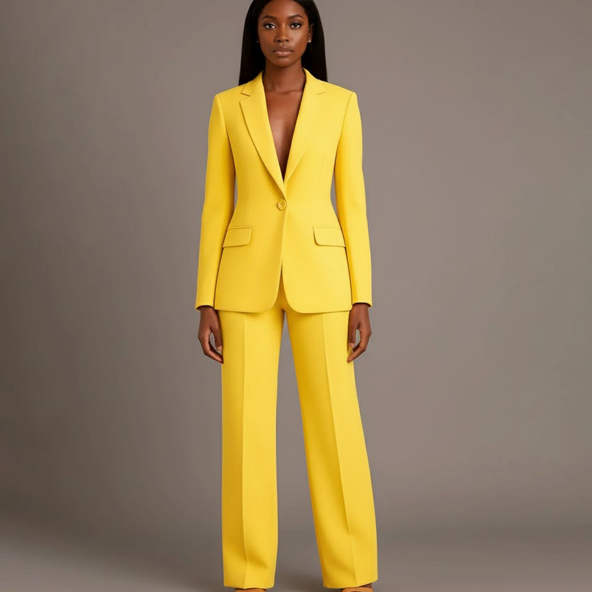 Bianca | Women’s Ivory Single-Button Tailored Blazer & Wide-Leg Suit Set
