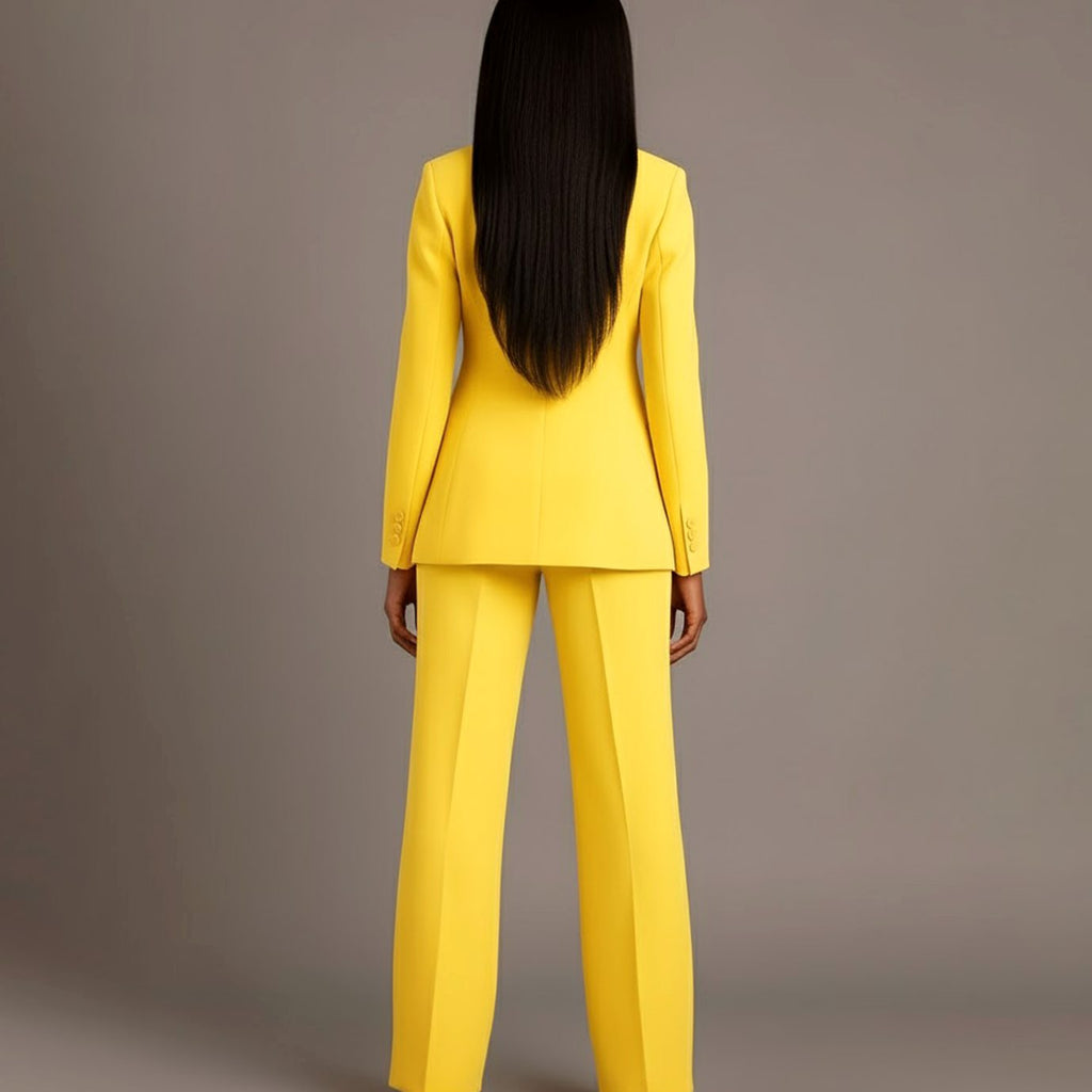 Bianca | Women’s Ivory Single-Button Tailored Blazer & Wide-Leg Suit Set