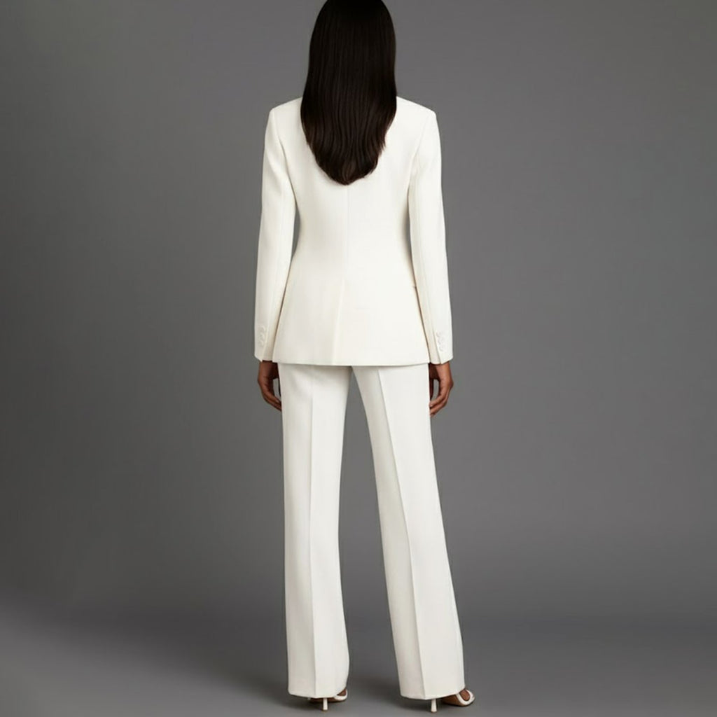 Bianca | Women’s Ivory Single-Button Tailored Blazer & Wide-Leg Suit Set