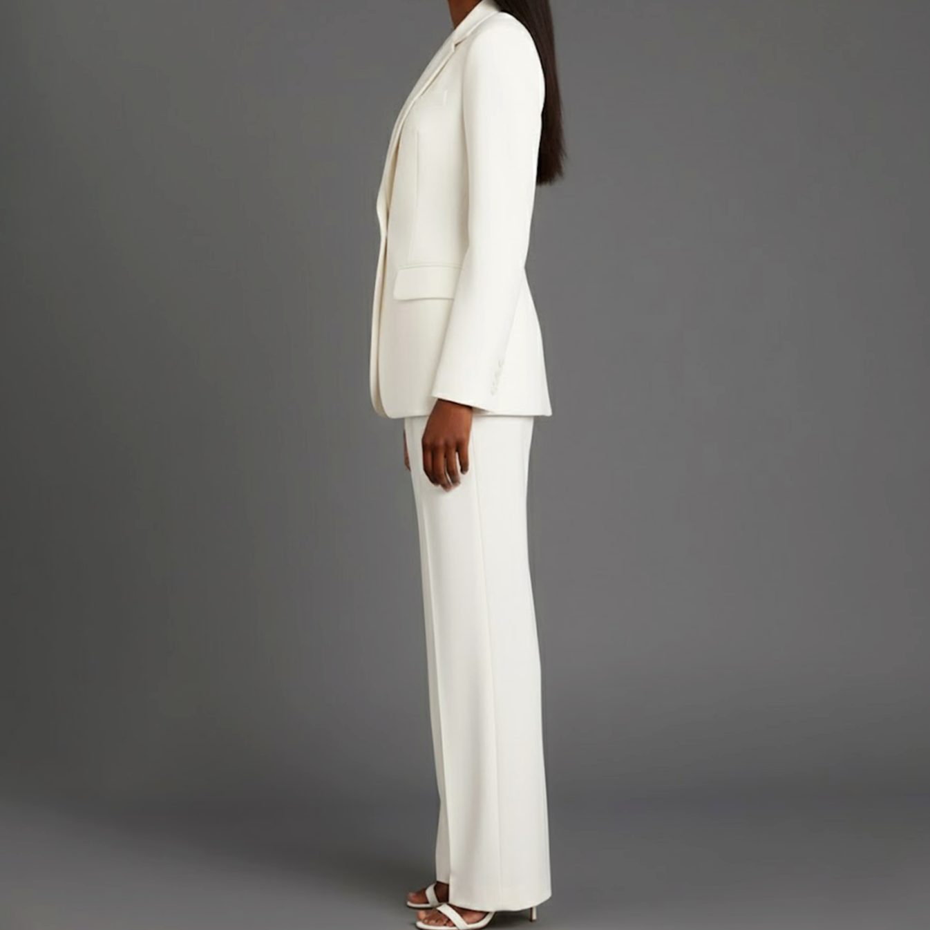 Bianca | Women’s Ivory Single-Button Tailored Blazer & Wide-Leg Suit Set