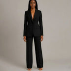 Bianca | Women’s Ivory Single-Button Tailored Blazer & Wide-Leg Suit Set