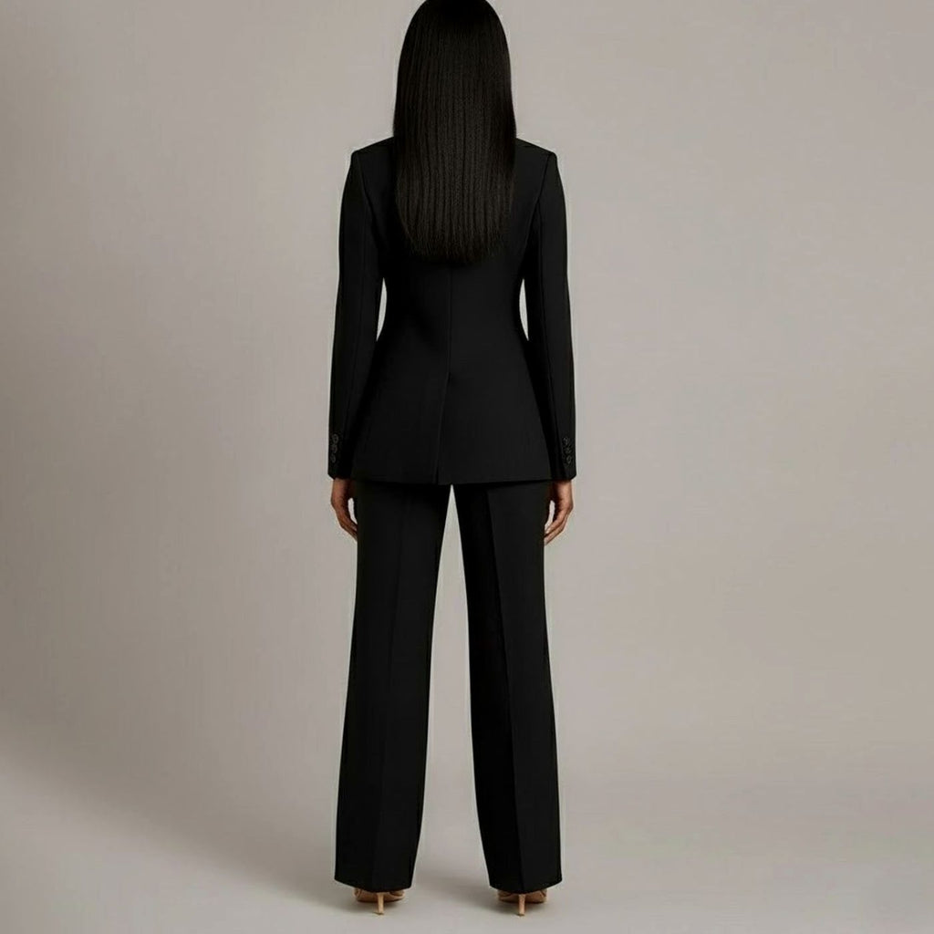 Bianca | Women’s Ivory Single-Button Tailored Blazer & Wide-Leg Suit Set