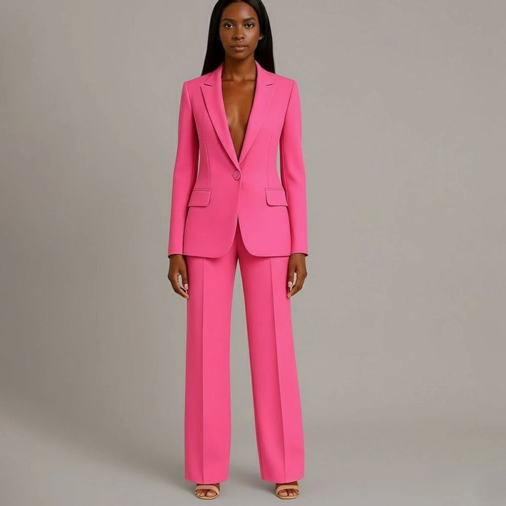 Bianca | Women’s Ivory Single-Button Tailored Blazer & Wide-Leg Suit Set