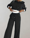 Nova | Women’s Contrast-Trim Cropped Hoodie & Wide-Leg Sweatsuit Set