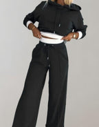 Nova | Women’s Contrast-Trim Cropped Hoodie & Wide-Leg Sweatsuit Set