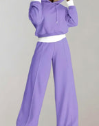 Nova | Women’s Contrast-Trim Cropped Hoodie & Wide-Leg Sweatsuit Set