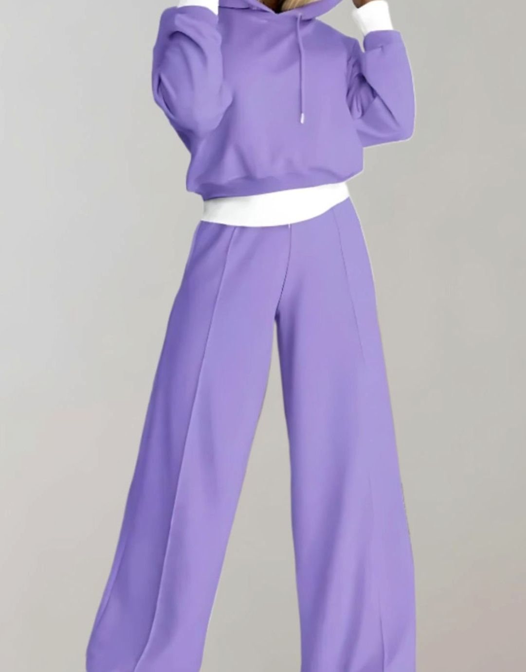 Nova | Women’s Contrast-Trim Cropped Hoodie & Wide-Leg Sweatsuit Set