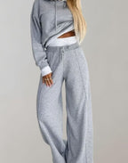 Nova | Women’s Contrast-Trim Cropped Hoodie & Wide-Leg Sweatsuit Set