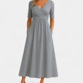 Evelyn | Women’s Short-Sleeve Crossover Pocket Maxi Dress