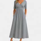 Evelyn | Women’s Short-Sleeve Crossover Pocket Maxi Dress