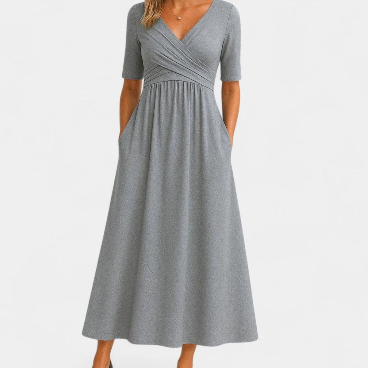 Evelyn | Women’s Short-Sleeve Crossover Pocket Maxi Dress