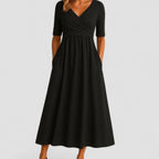 Evelyn | Women’s Short-Sleeve Crossover Pocket Maxi Dress