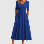 Evelyn | Women’s Short-Sleeve Crossover Pocket Maxi Dress