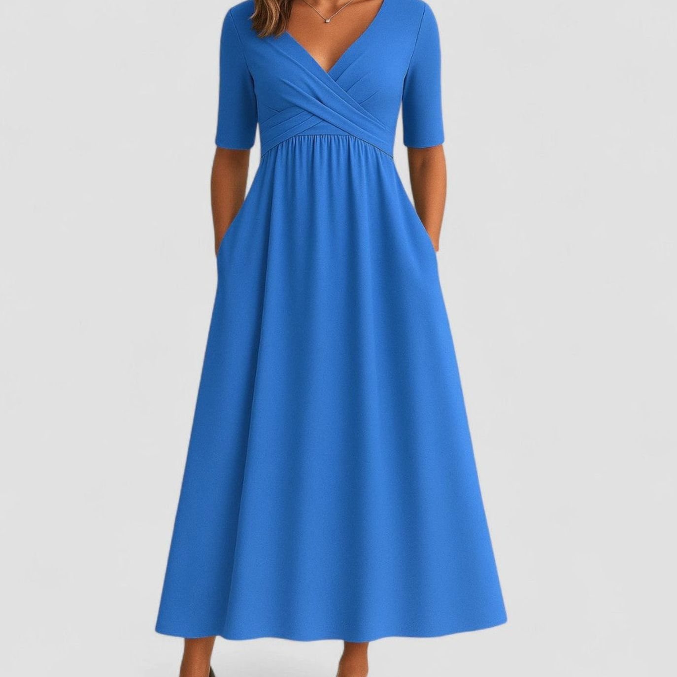Evelyn | Women’s Short-Sleeve Crossover Pocket Maxi Dress