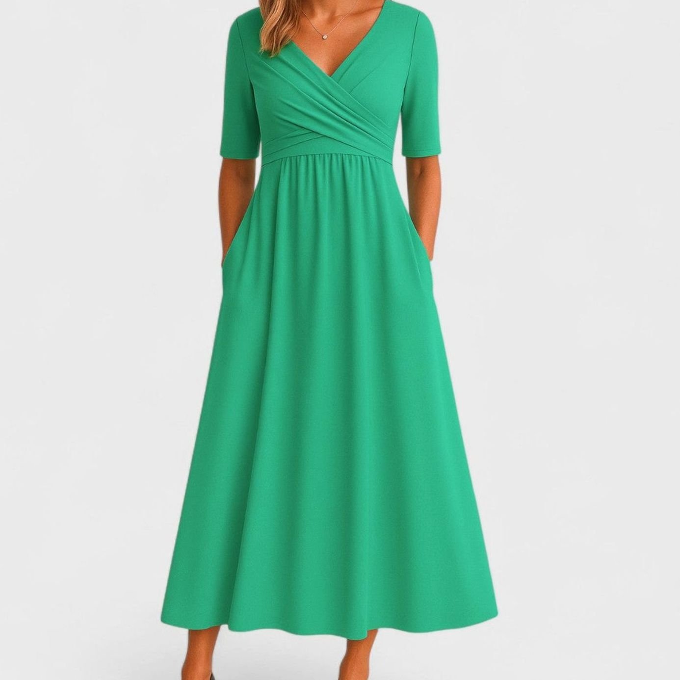 Evelyn | Women’s Short-Sleeve Crossover Pocket Maxi Dress