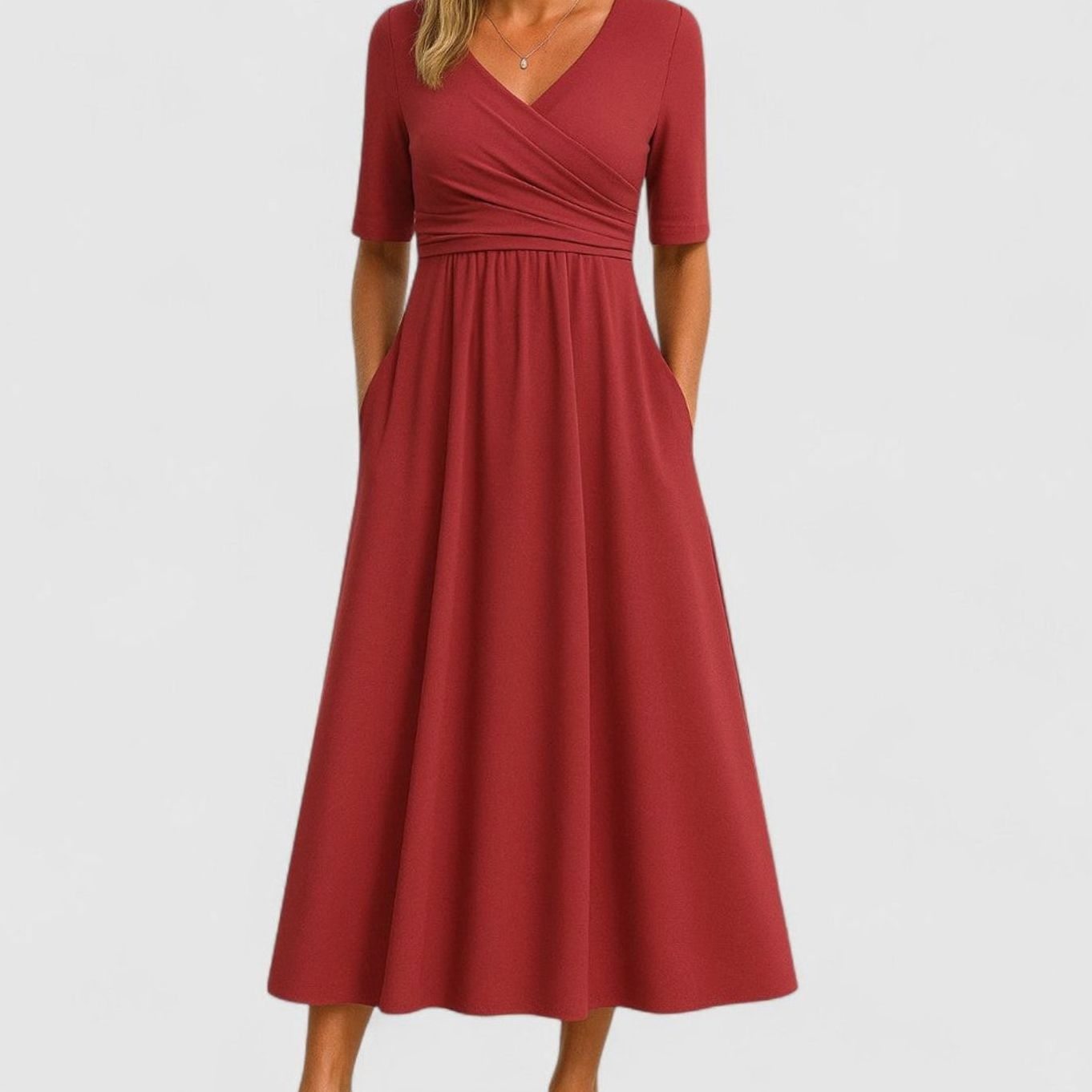 Evelyn | Women’s Short-Sleeve Crossover Pocket Maxi Dress