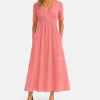 Evelyn | Women’s Short-Sleeve Crossover Pocket Maxi Dress