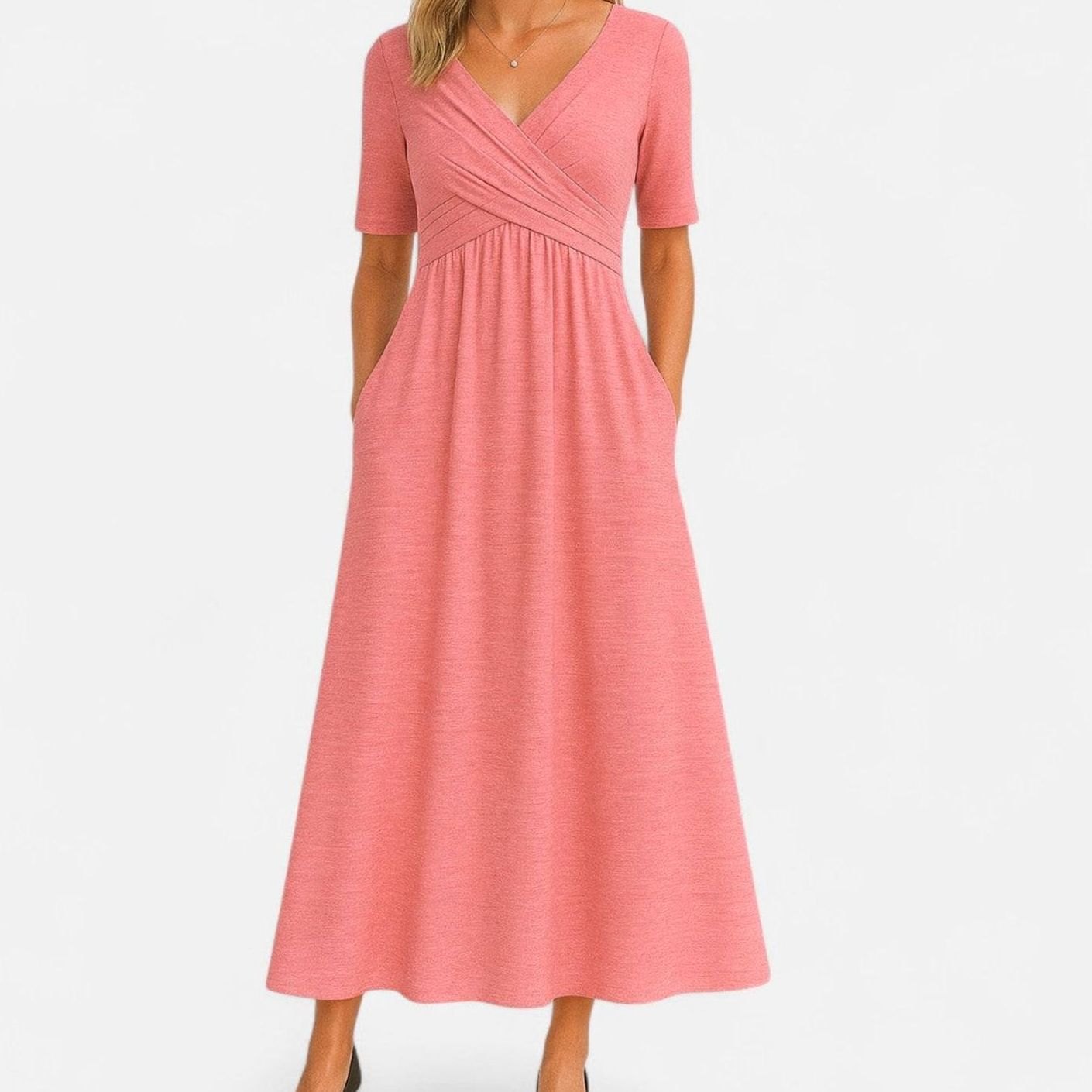 Evelyn | Women’s Short-Sleeve Crossover Pocket Maxi Dress