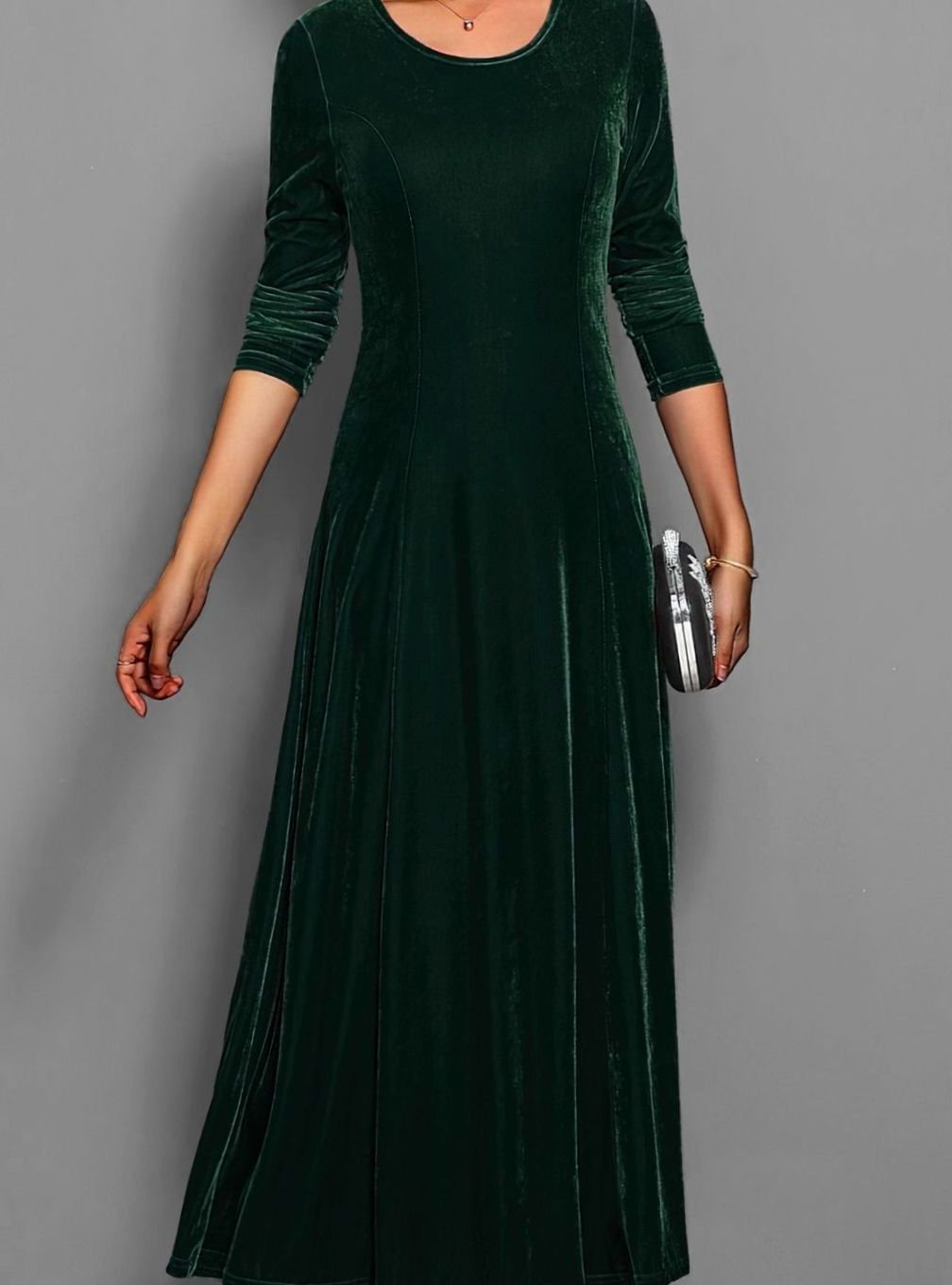 Vivienne | Women’s 3/4-Sleeve Scoop-Neck Velvet A-Line Maxi Dress
