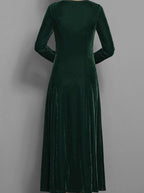 Vivienne | Women’s 3/4-Sleeve Scoop-Neck Velvet A-Line Maxi Dress
