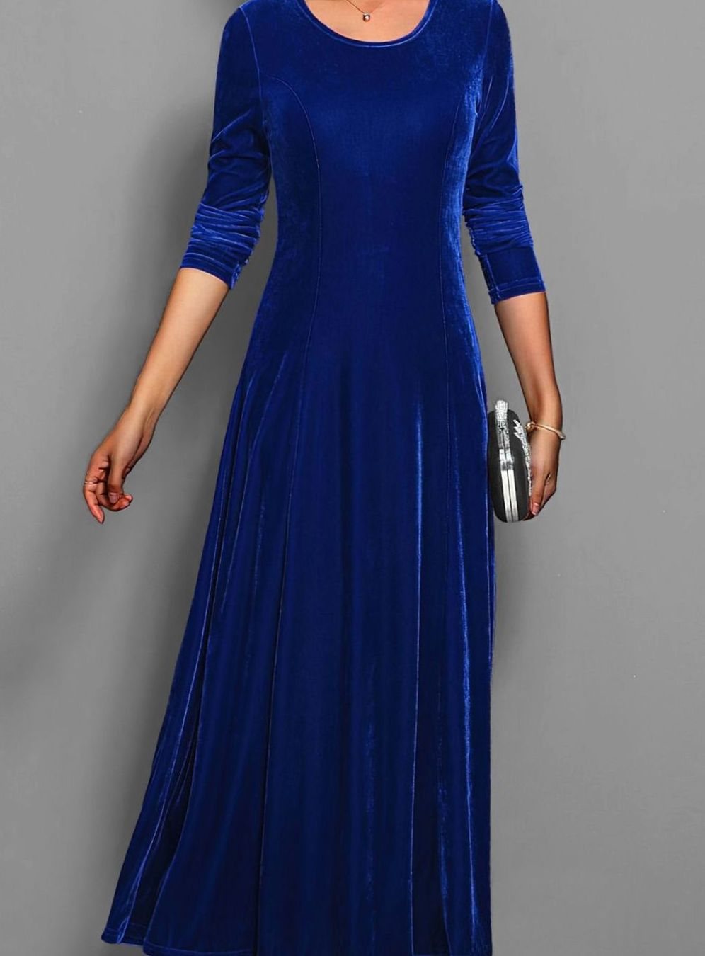 Vivienne | Women’s 3/4-Sleeve Scoop-Neck Velvet A-Line Maxi Dress
