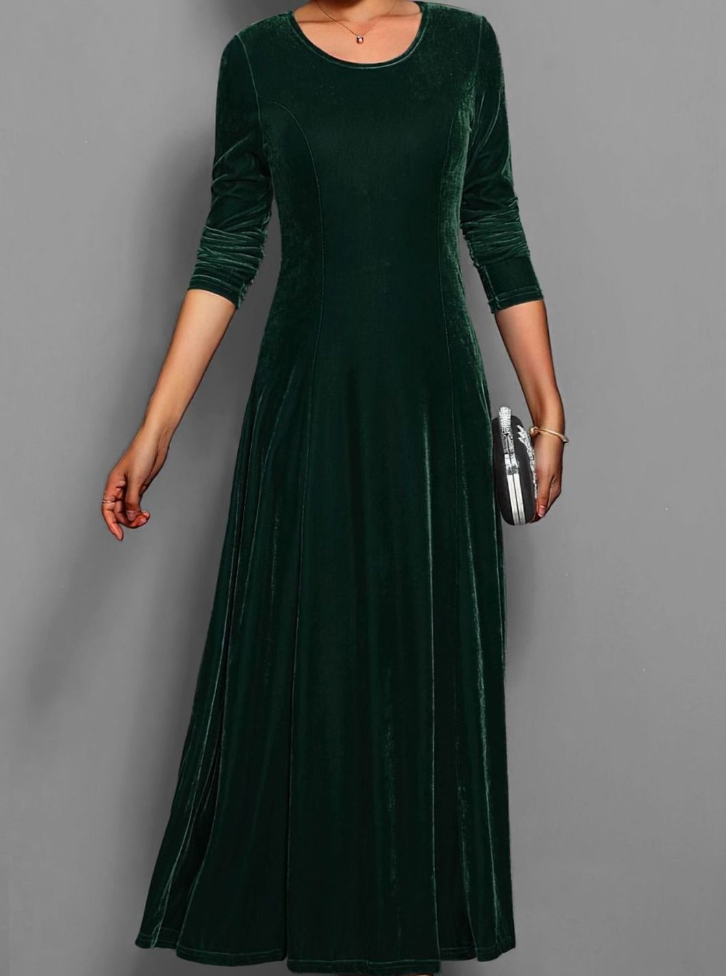 Vivienne | Women’s 3/4-Sleeve Scoop-Neck Velvet A-Line Maxi Dress