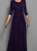 Vivienne | Women’s 3/4-Sleeve Scoop-Neck Velvet A-Line Maxi Dress