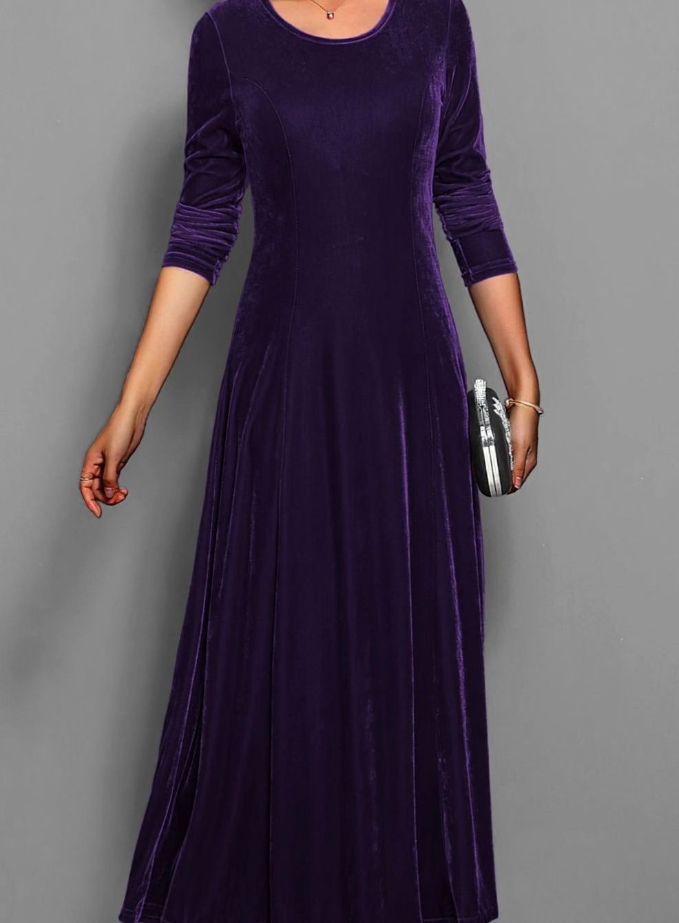 Vivienne | Women’s 3/4-Sleeve Scoop-Neck Velvet A-Line Maxi Dress