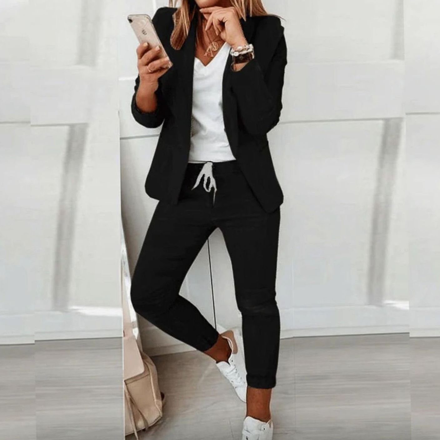 Valerie | Women’s Open-Front Blazer & Drawstring Pant Set