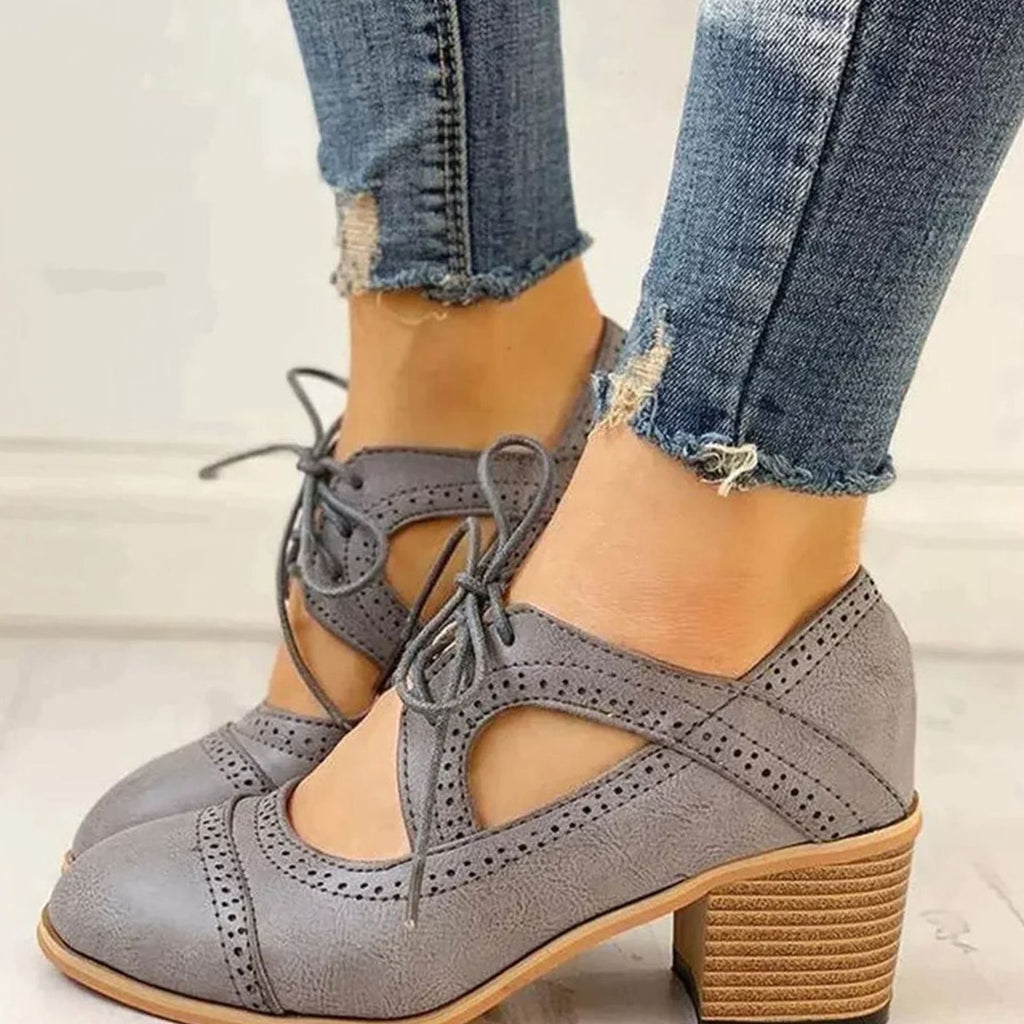 Genevieve | Women’s Cutout Brogue Lace-Up Block Heel Pumps