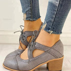 Genevieve | Women’s Cutout Brogue Lace-Up Block Heel Pumps