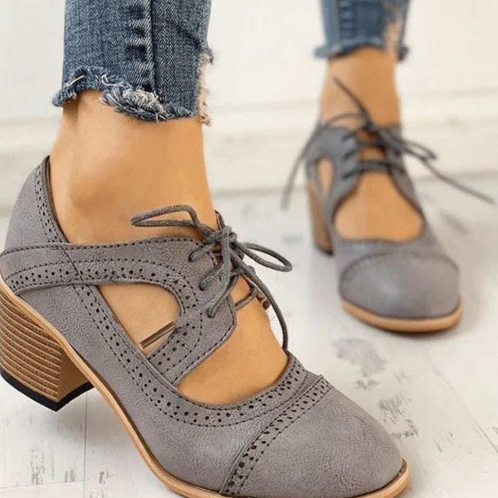 Genevieve | Women’s Cutout Brogue Lace-Up Block Heel Pumps